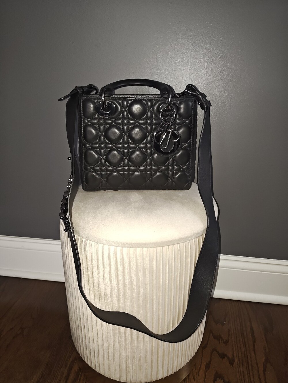 Black Quilted Leather CD Top-Handle Crossbody Bag